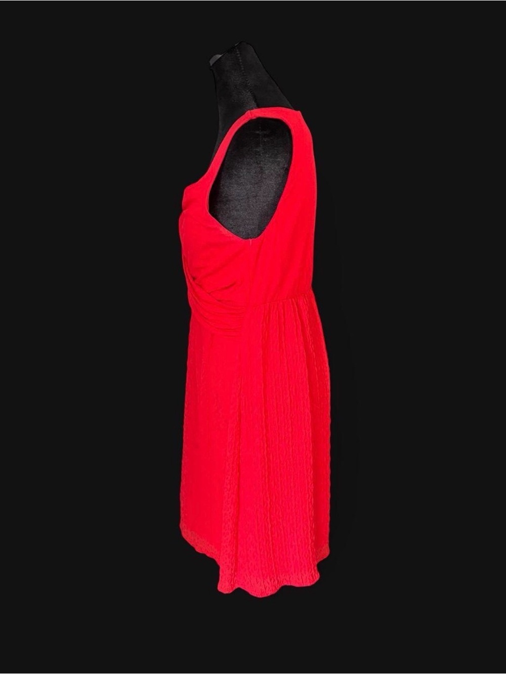 Amadi Coral Red Faux Wrap Textured Sleeveless A-Line Dress M - Picture 3 of 5